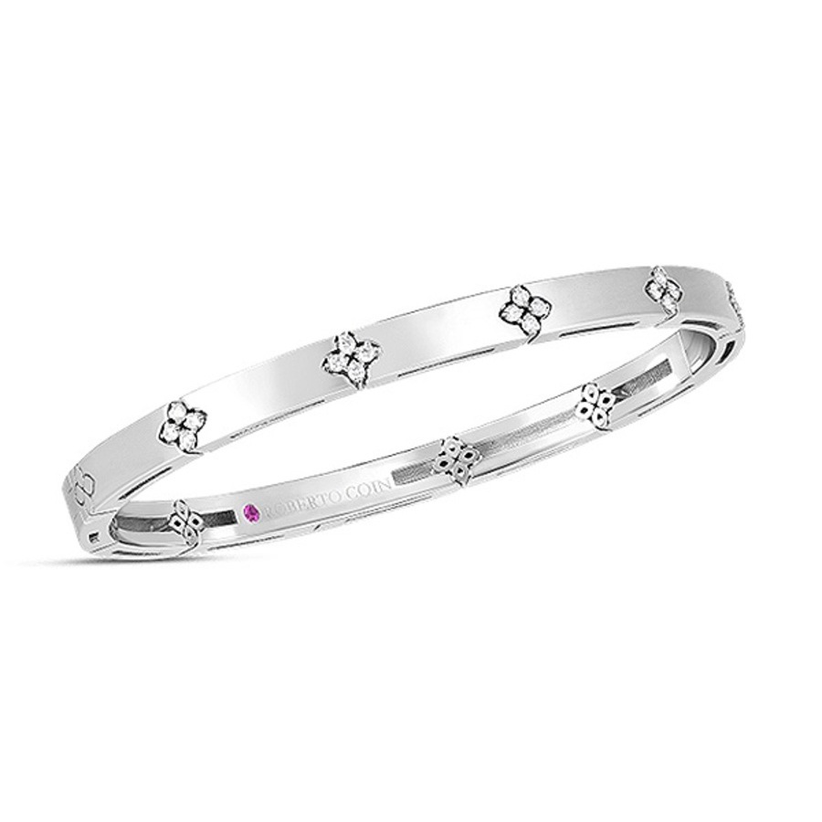 Roberto Coin 18K White Gold w Diamond Accents Verona Narrow Width Bangle 8950$