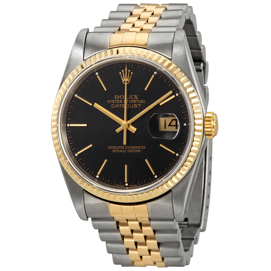 Preowned Rolex Oyster Perpetual Datejust 36 Automatic Chronometer Black Dial Mens Watch 16233 BKSJ