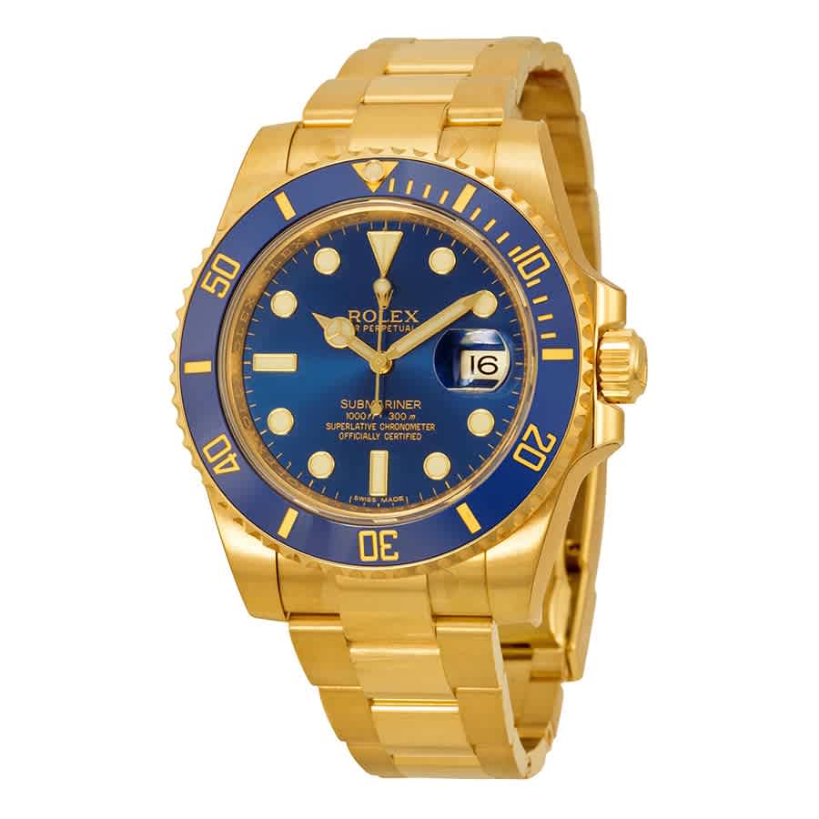 Rolex Submariner Blue Dial 18K Yellow Gold Oyster Bracelet Automatic Mens Watch 116618BLSO