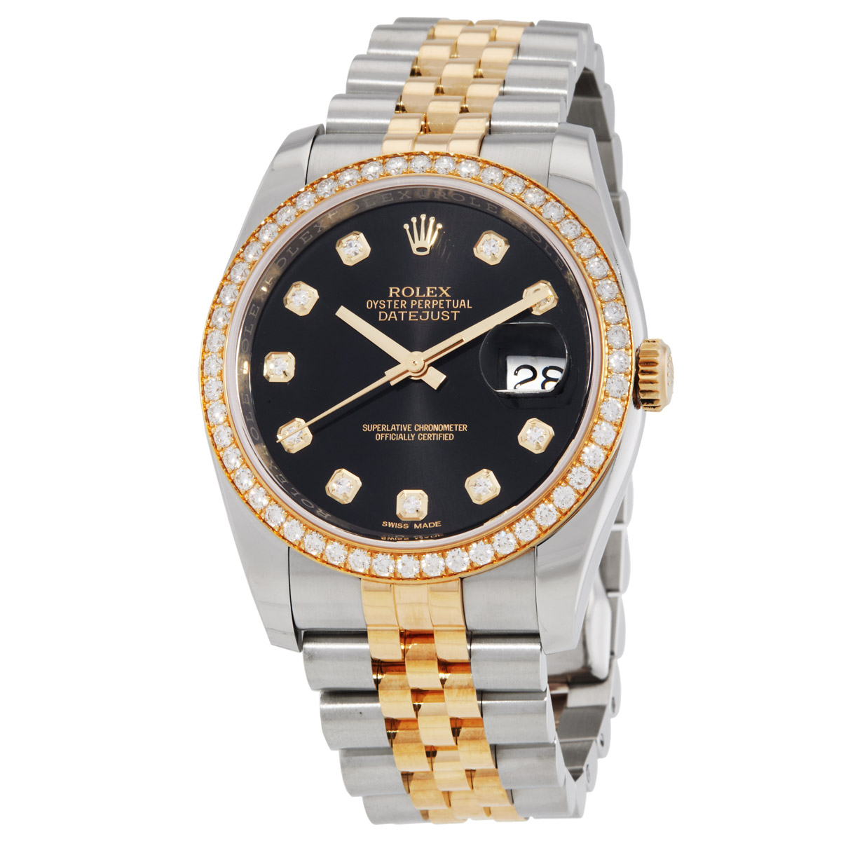 Preowned Rolex Oyster Perpetual Automatic Chronometer Diamond Black Dial Unisex Watch 116243BKDJ