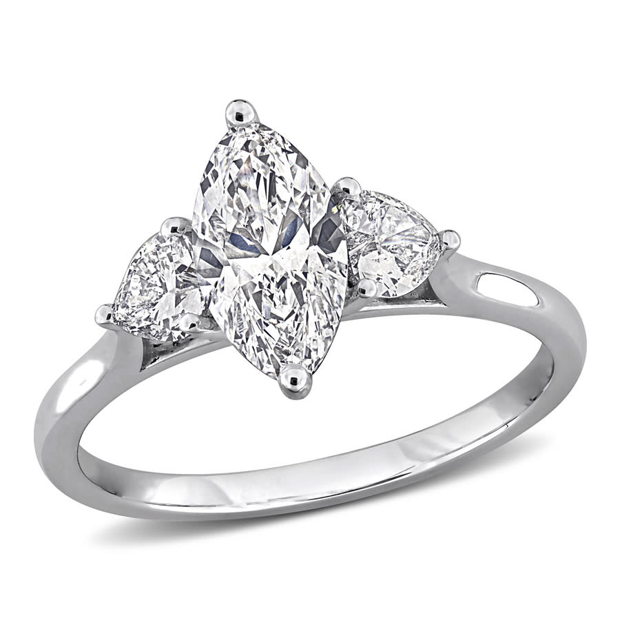 Created Forever 1 3/8CT TW Pear and Heart-Shaped Lab-Grown Diamond Four-Stone Ring with Side Accents in in 14k White Gold