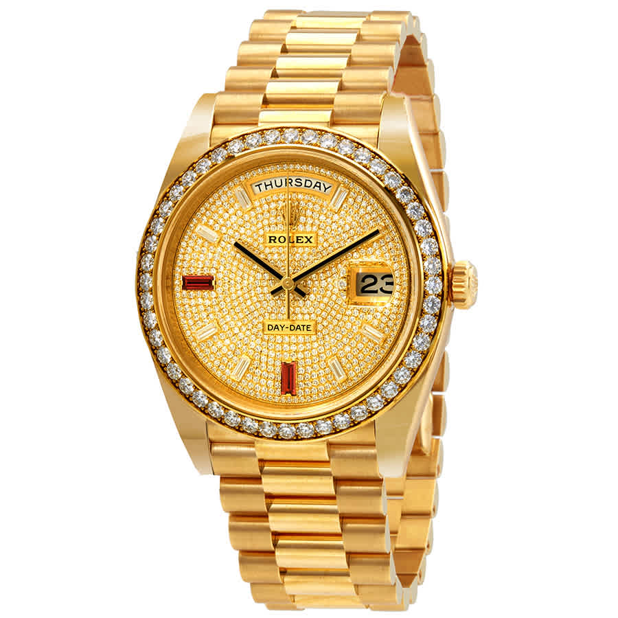 Rolex DayDate 40 Automatic Gold Diamond Pave Dial Mens 18kt Yellow Gold President Watch 228348rbr0030