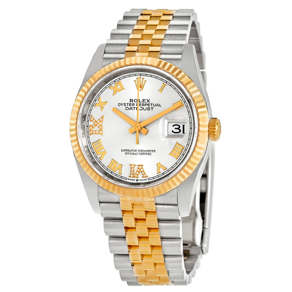 Rolex Datejust 36 Silver Diamond Dial Mens Stainless Steel and 18kt Yellow Gold Rolex Jubilee Watch 126233SRDJ