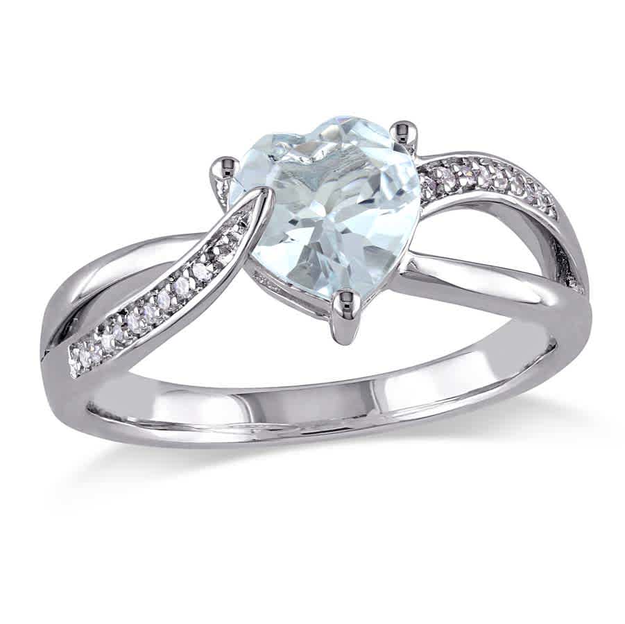 AMOUR Aquamarine and Diamond Heart Crossover Ring In Sterling Silver 100$