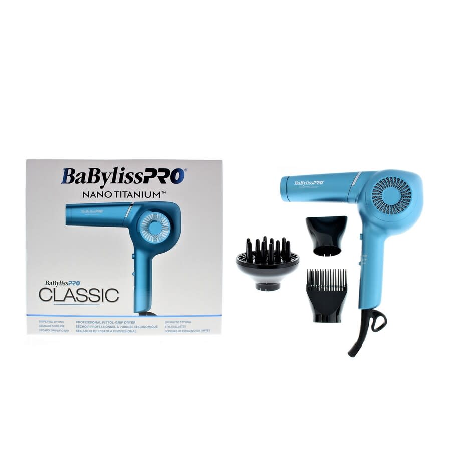 BaByliss PRO Nano Titanium Classic Professional Pistol-Grip Dryer Blue Tools & Brushes 0074108435064