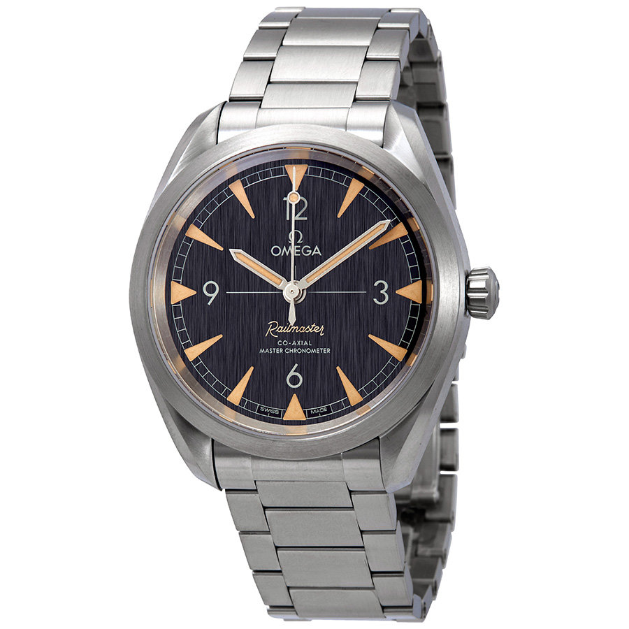 Pre-owned Omega Seamaster Railmaster Brushed Black Dial Mens Watch 22010402001001 4318$