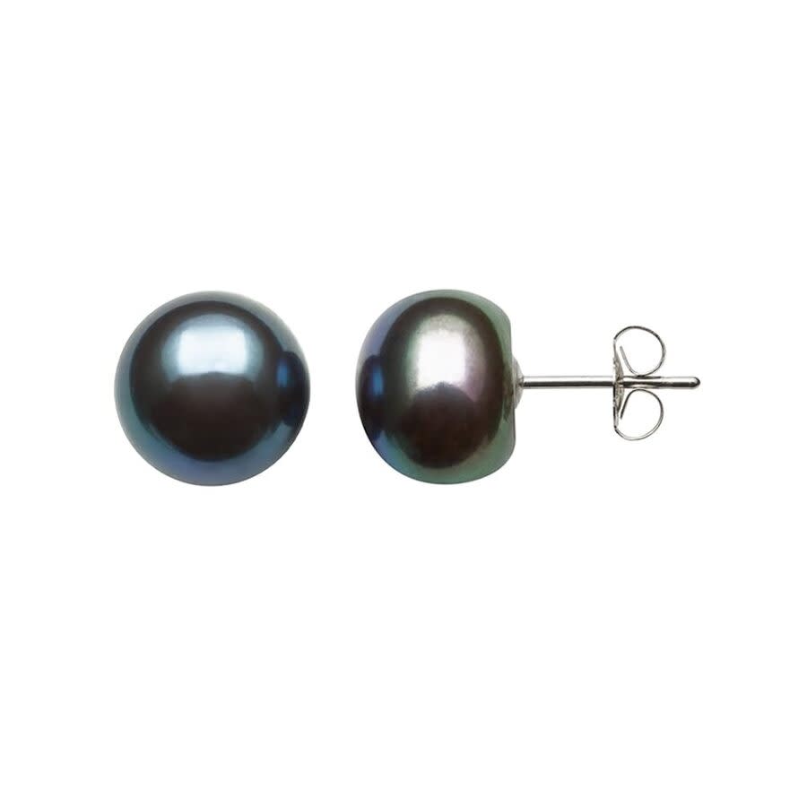 Belacqua 7-8mm Black Freshwater Button Pearl Stud Earrings in Sterling Silver Jewelry for Women 46$