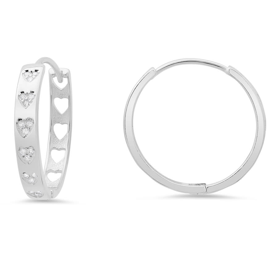 Kylie Harper Sterling Silver 25mm Bezel Inlay CZ Heart Hoop Earrings