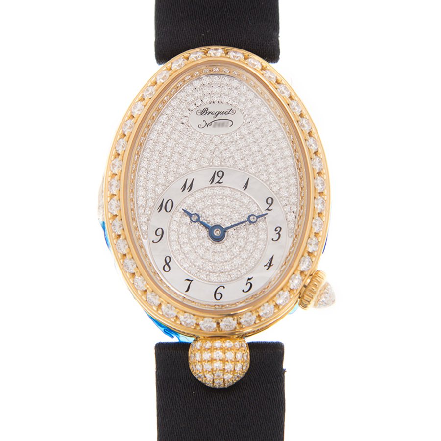 Breguet Reine de Naples Diamond Pave Dial Black Satin Ladies Watch 8928BA8D844DD0D