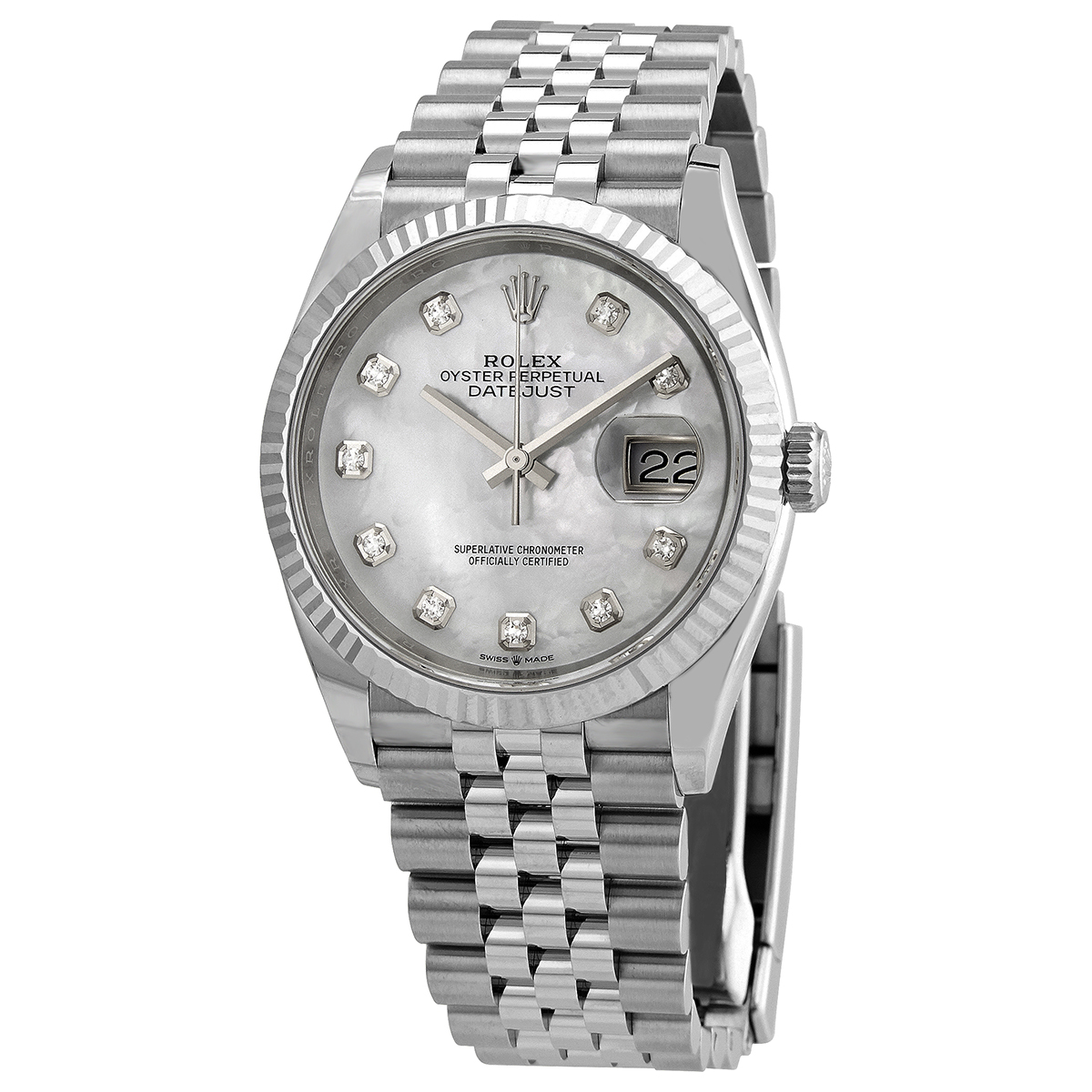 preowned rolex datejust diamond mother of pearl dial ladies watch 126234mdj