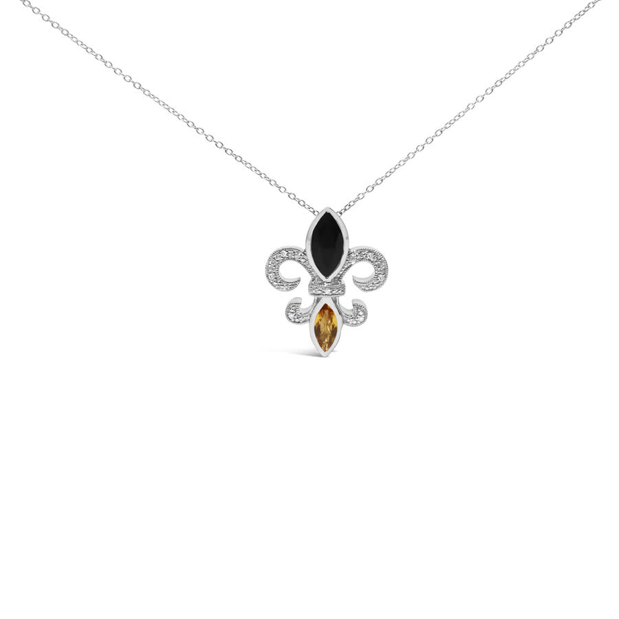 Haus of Brilliance 925 Sterling Silver Marquise Onyx and Citrine and Diamond Accent Fleur De Lis Pendant Necklace H-I Color SI1-SI2 Clarity 590$