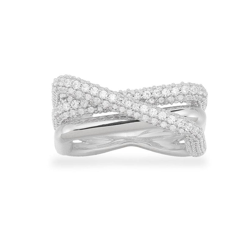 APM Monaco Ladies Crossed Rectangle Crystal Ring, Size 54