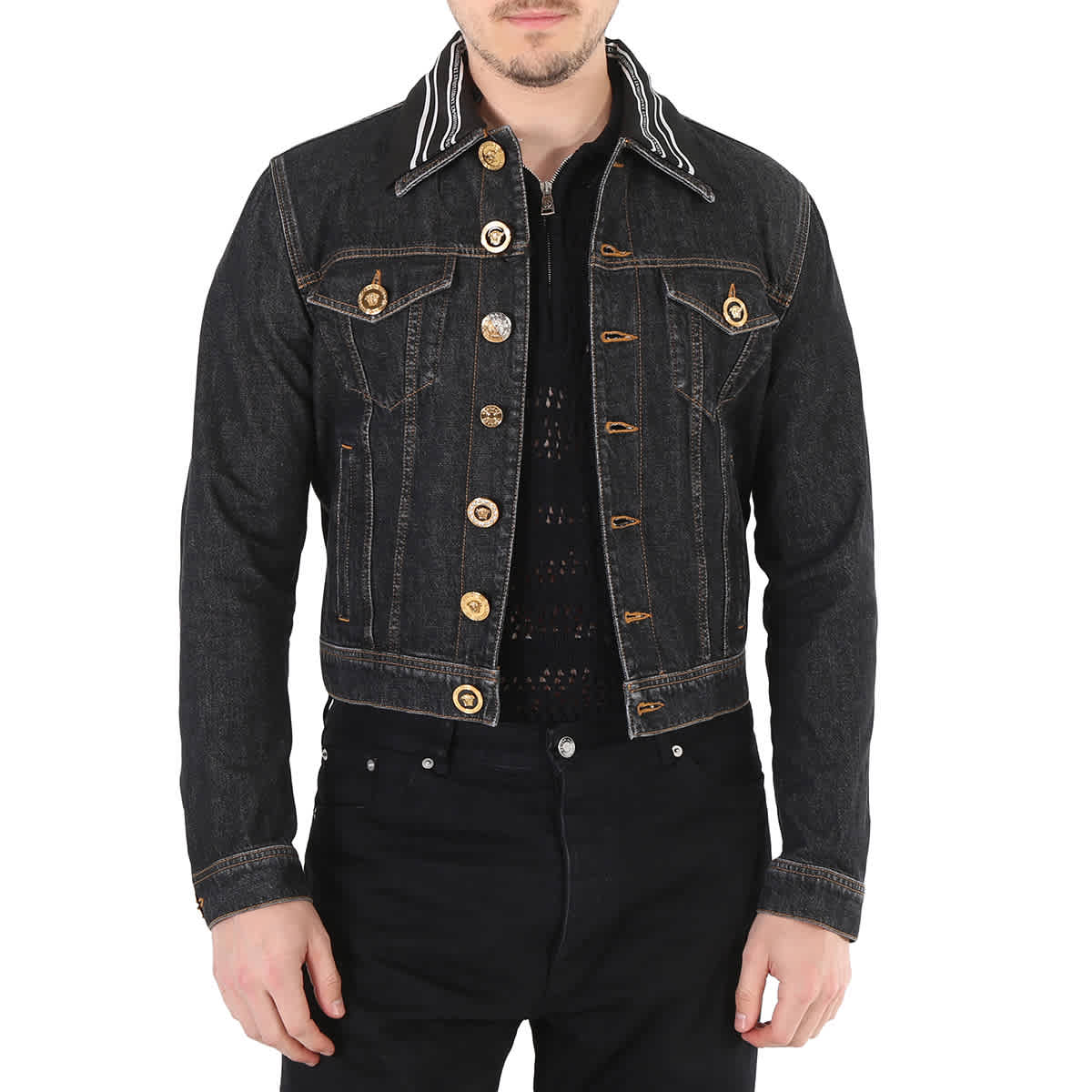 Versace black denim jacket discount