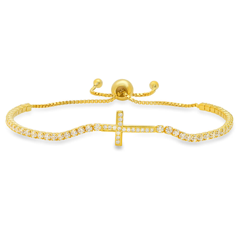 Kylie Harper 14k Gold Over Silver Cubic Zirconia CZ Cross Adjustable Bracelet 62$