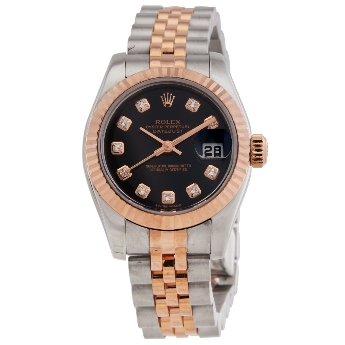 Preowned Rolex Lady Datejust 26 White Dial Stainless Steel and 18K Everose Gold Jubilee Bracelet Automatic Watch 179171WRJ