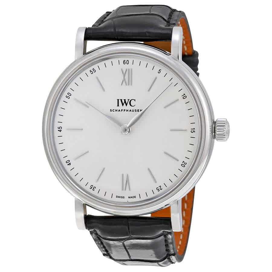 IWC Portofino Silver Dial 8 Day Power Reserve Black Leather Mens Watch 5111-02 7750$