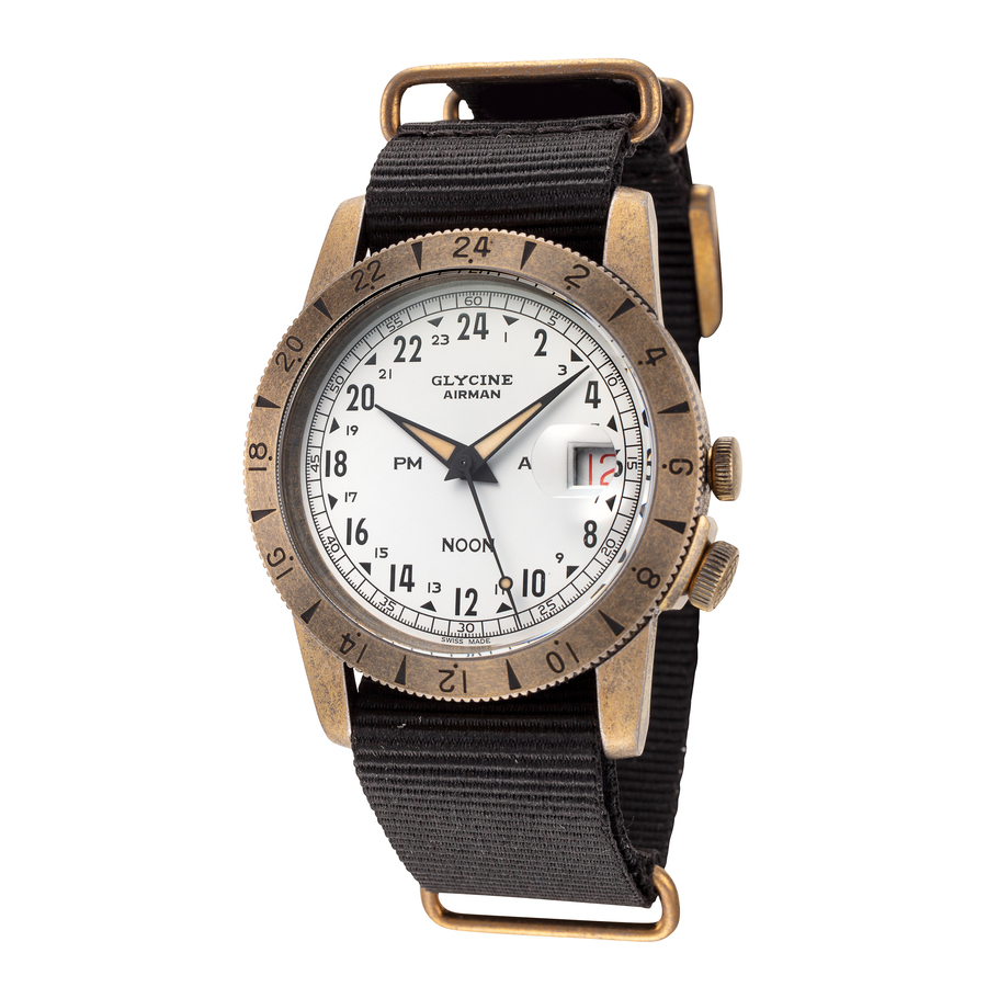 Glycine Airman Vintage Noon Purist Automatic White Dial Mens Watch GL0378