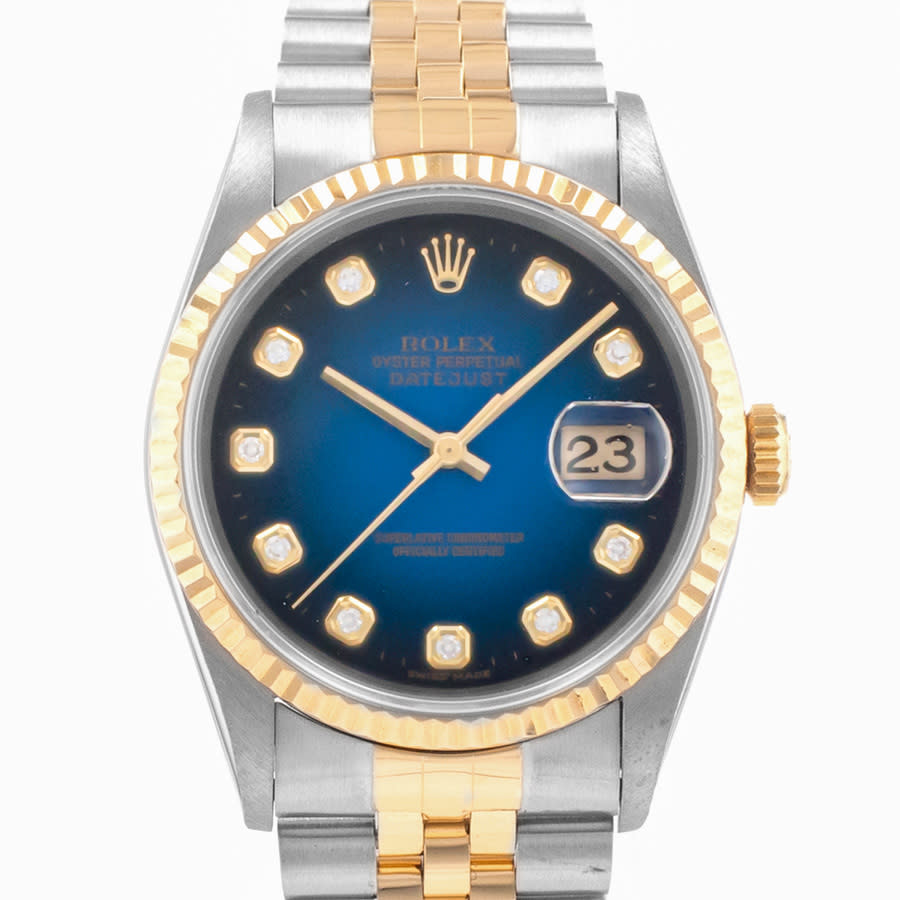Preowned Rolex Datejust 36 Automatic Chronometer Diamond Blue Dial Mens Watch 16233 BLDJ
