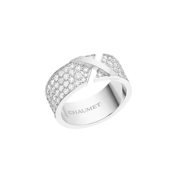 Chaumet 18k White Gold Liens Evidence Diamond Ring, Size 50