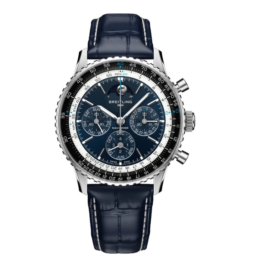 Breitling Navitimer Perpetual Chronograph Automatic Chronometer Moon Phase Blue Dial Mens Watch LB19211A1C1P1