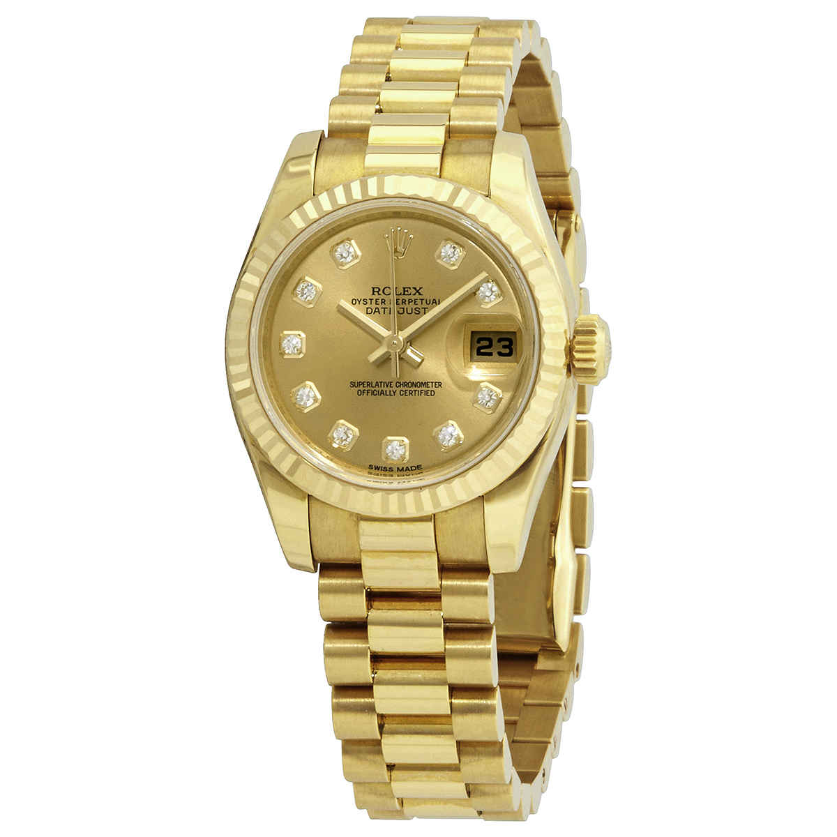 Rolex LadyDatejust 26 Gold Dial 18K Yellow Gold President Automatic Ladies Watch 179178CDP