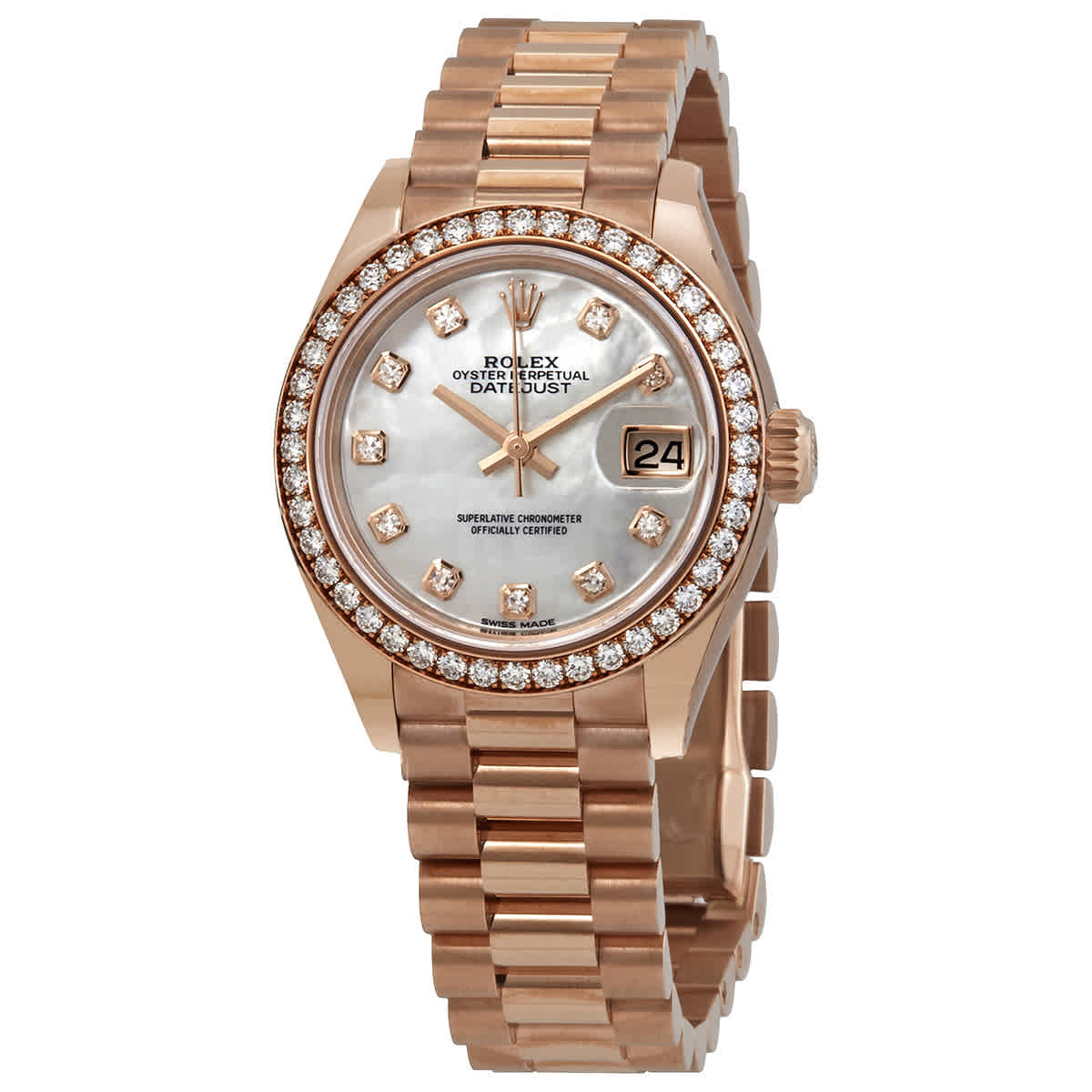 Rolex LadyDatejust Mother of Pearl Diamond Dial Automatic Ladies 18kt Everose Gold President Watch 279135MDP