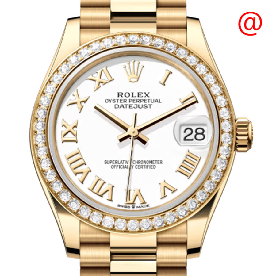 Rolex Datejust 31 Automatic White Dial Ladies 18kt Yellow Gold President Watch 278288WRP