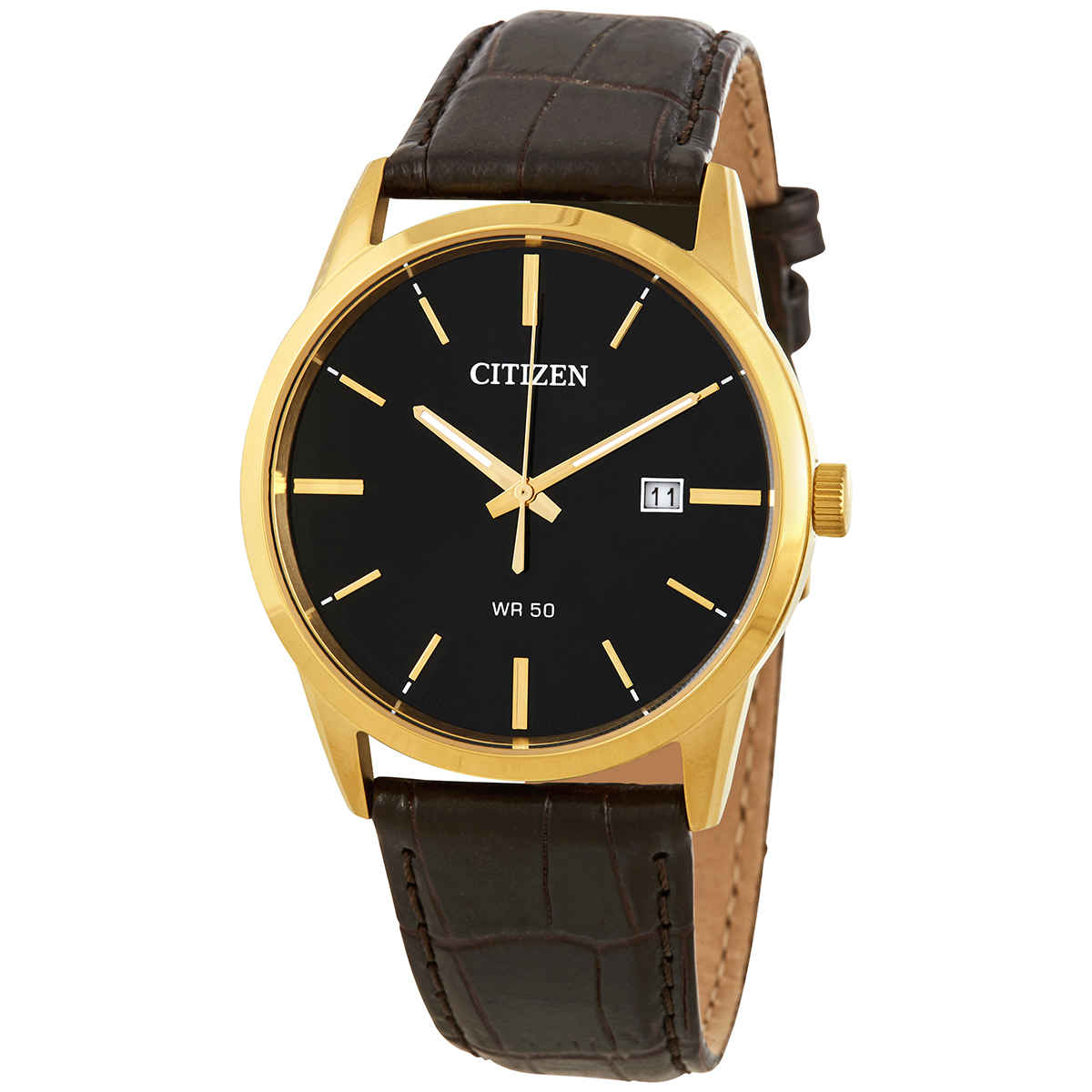 Citizen Quartz Black Dial Dark Brown Leather Men's Watch BI5002