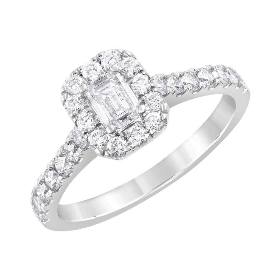 Brilliant Diamond 14K White Gold 1 CTTW LAB GROWN Diamond Halo Emerald Engagement Ring (G-H, SI1-SI2)