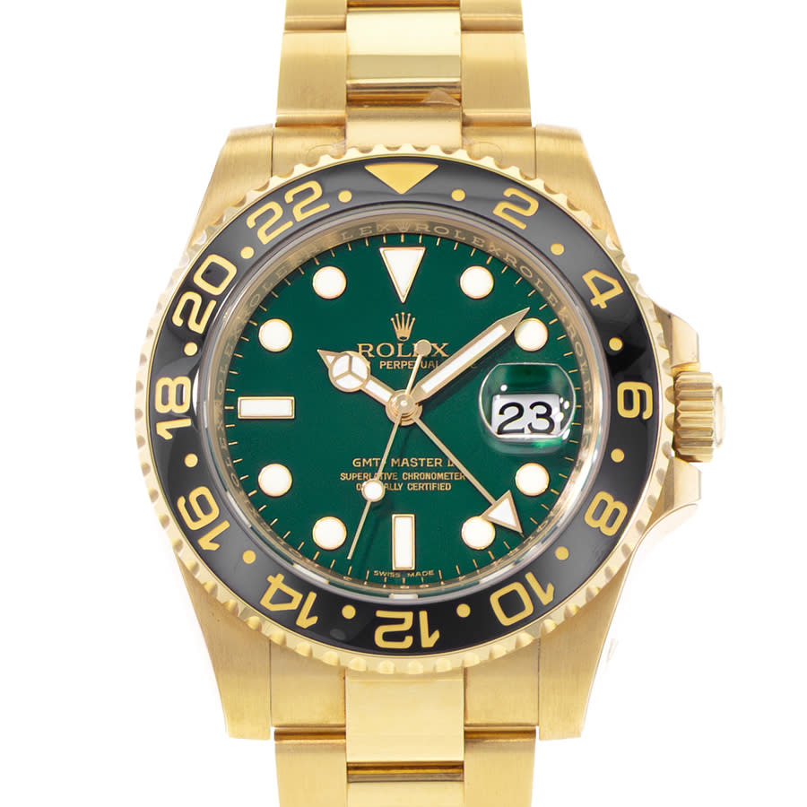 Preowned Rolex GMTMaster II GMT Automatic Chronometer Green Dial Mens Watch 116718GSO