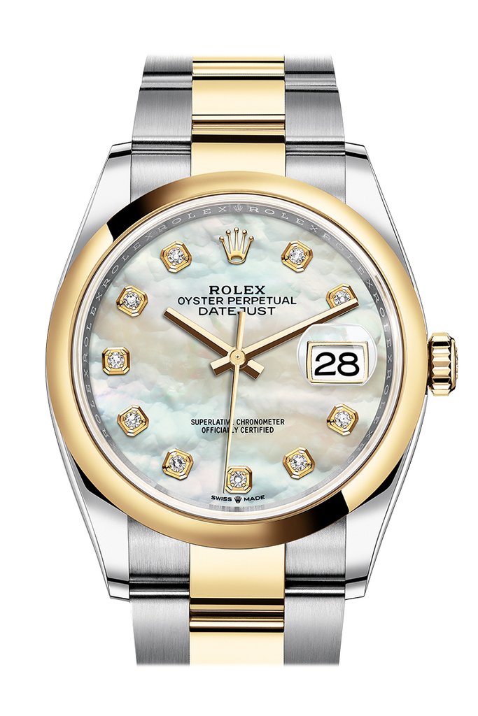 Rolex Datejust 36 Mother of Pearl Diamond Dial Mens Steel and 18k Yellow Gold Oyster Watch 126203MDO