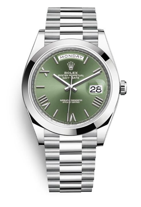 Rolex Day Date 40 Olive Green Dial Automatic Mens Platinum President Watch 228206GNSRP