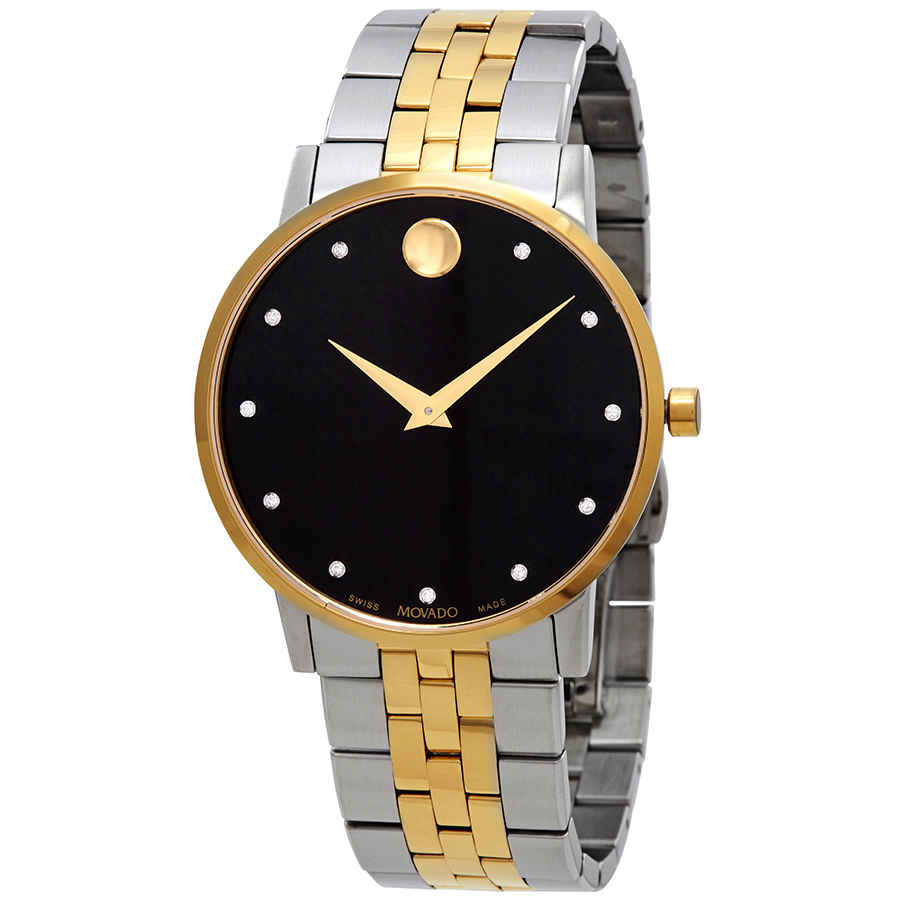 Классические мужские часы с черным бриллиантовым циферблатом Movado Museum 0607202
