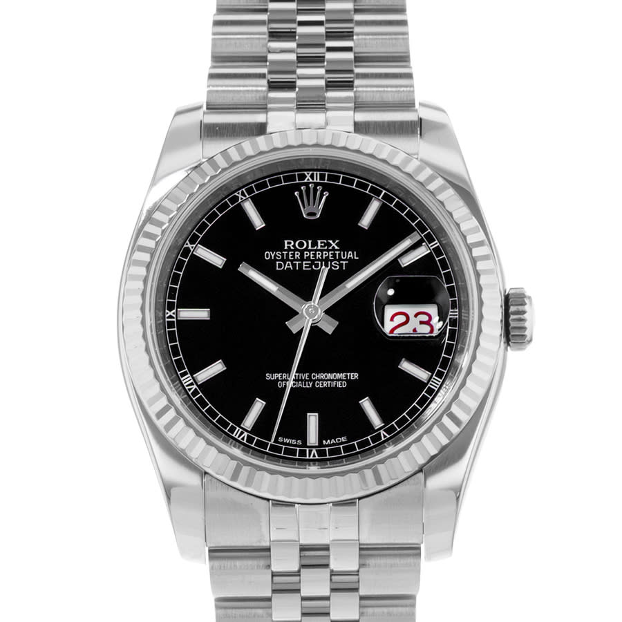 preowned rolex datejust 36 automatic chronometer black dial mens watch 116234 bksj