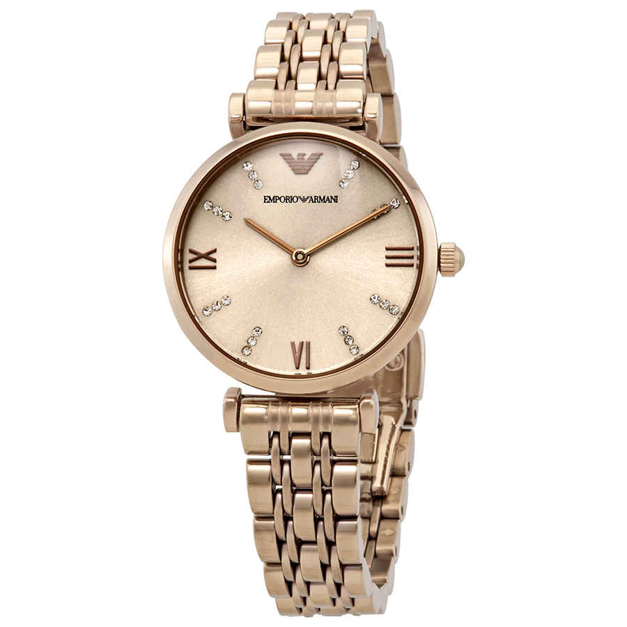 Armani Gianni T-Bar Quartz Crystal Rose Gold Dial Ladies Watch AR11059 ...