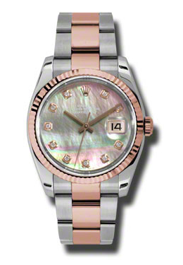 rolex oyster perpetual datejust 36 black mother of pearl dial stainless steel and 18k everose gold bracelet automatic ladies watch 116231bkmdo