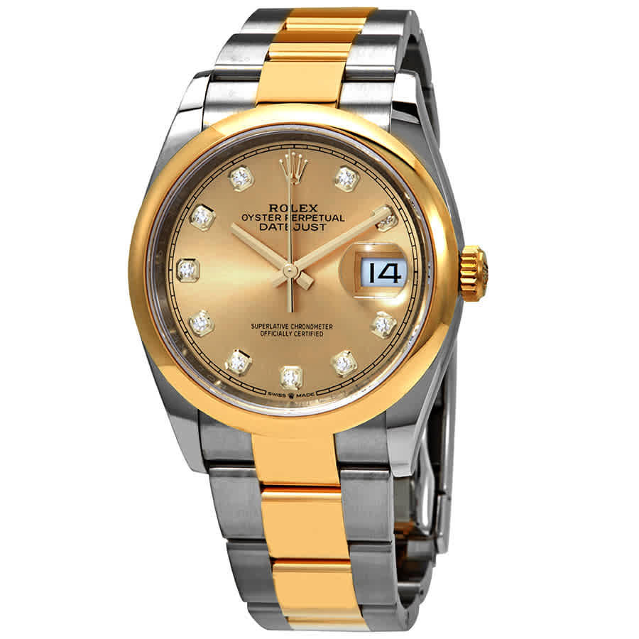 Rolex Datejust 36 Champagne Diamond Dial Mens Steel and 18k Yellow Gold Oyster Watch 126203CDO
