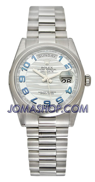 Rolex DayDate Ice Blue Wave Dial Platinum President Automatic Mens Watch 118206BLAP