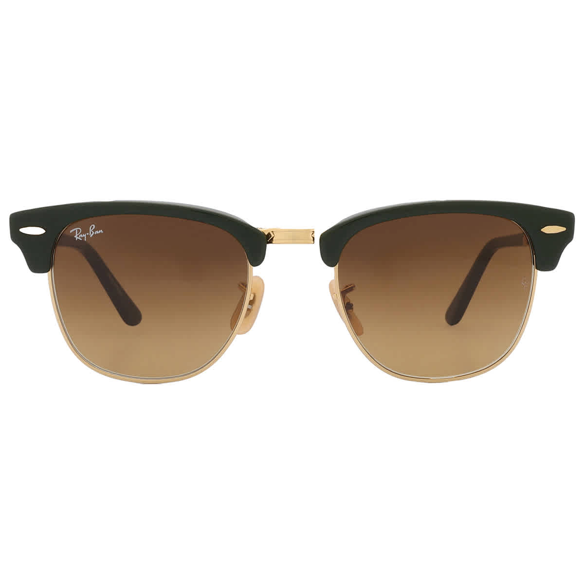 Ray-Ban Unisex Sunglass Clubmaster Folding - Frame color: Green On Gold, Lens color: Brown