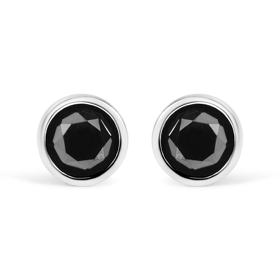 Haus of Brilliance 925 Sterling Silver 400 Cttw Round Brilliant-Cut Black Diamond Bezel-Set Stud Earrings 1100$