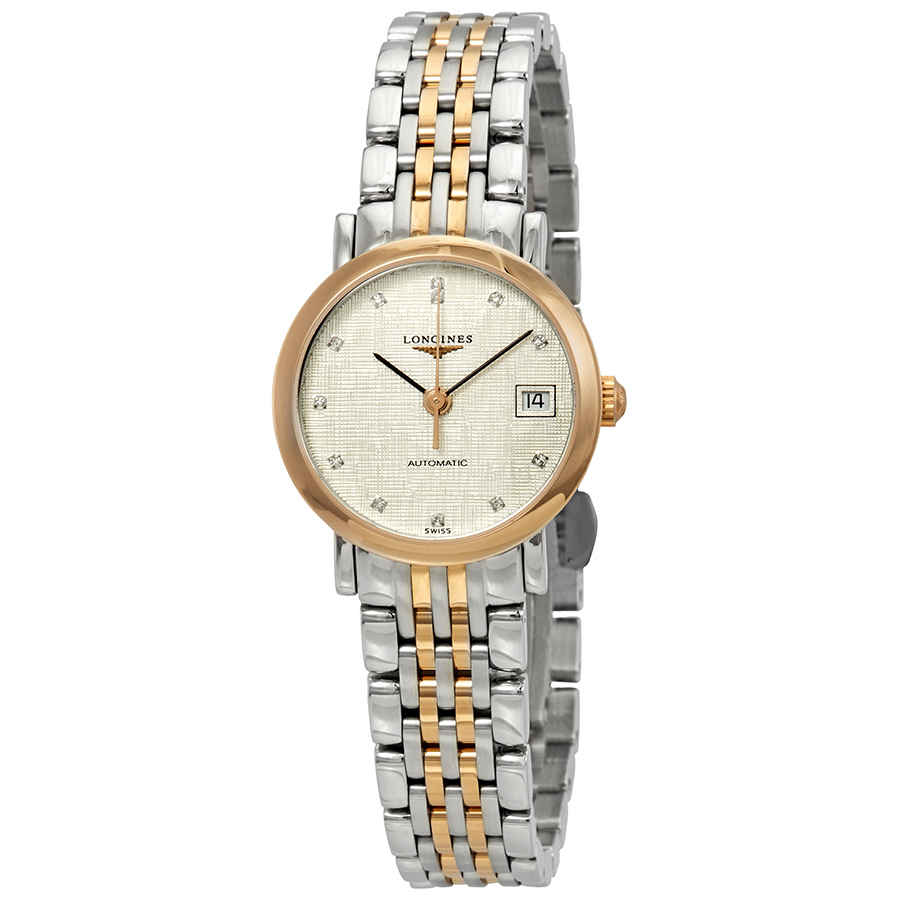 Элегантные женские часы Longines с автоматическим серебряным циферблатом в полоску и бриллиантами
