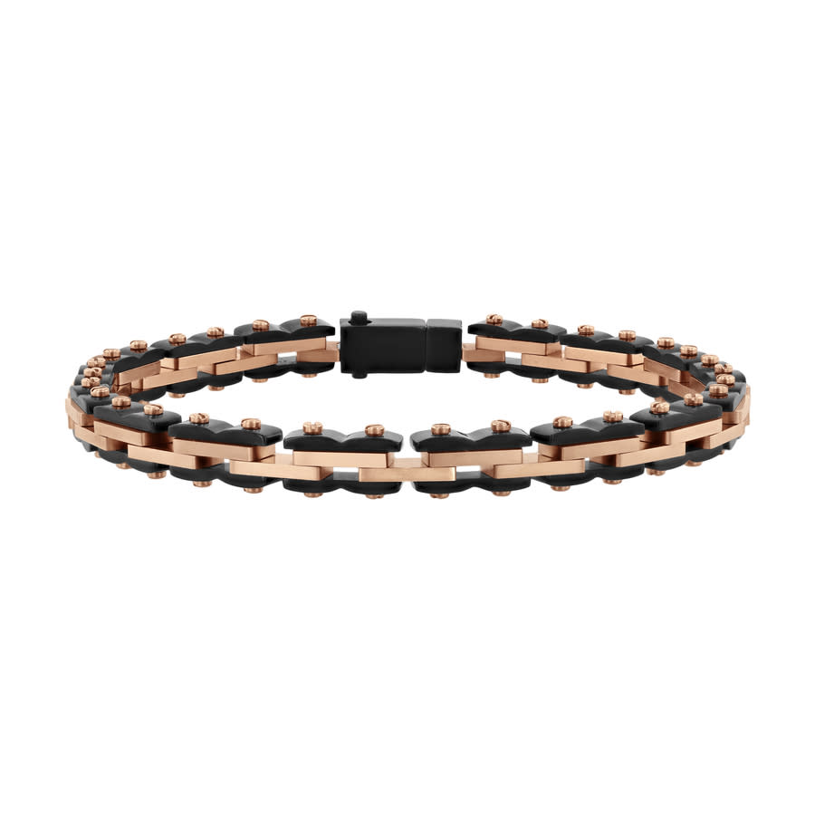 Robert Alton Stainless Steel with Black & Rose Finish Track Bracelet