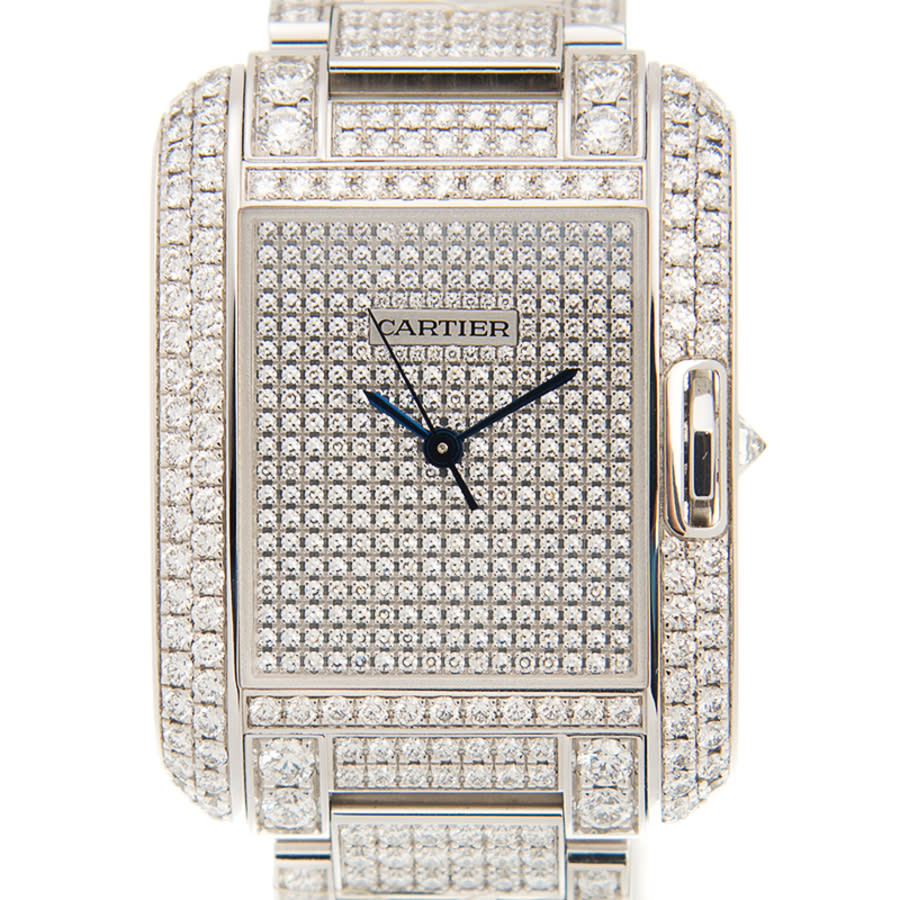 Cartier Tank Anglaise Diamond Pave 18kt White Gold Automatic Mens Watch HPI00561