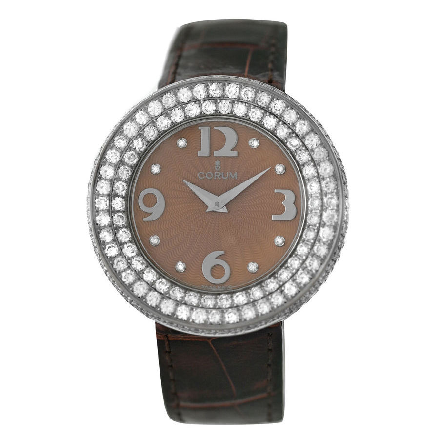 Pre-owned Corum Full Moon Quartz Diamond Brown Dial Ladies Watch 24.840.69