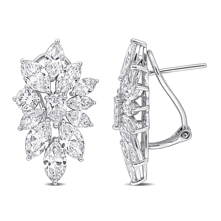 Created Forever 6 5/8ct TW Multi-Shaped Lab-Grown Diamond Cluster Floral Drop Earrings in 14k White Gold