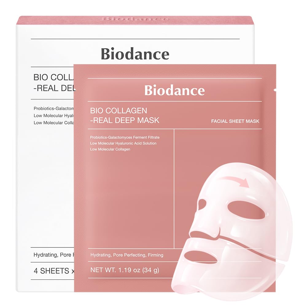 Biodance Bio-Collagen Real Deep Mask, Hydrating Overnight Hydrogel Face Mask, 1.19oz(34g) x 4ea