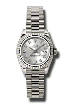 Rolex LadyDatejust 26 Silver Dial 18K White Gold President Automatic Ladies Watch 179179SDP