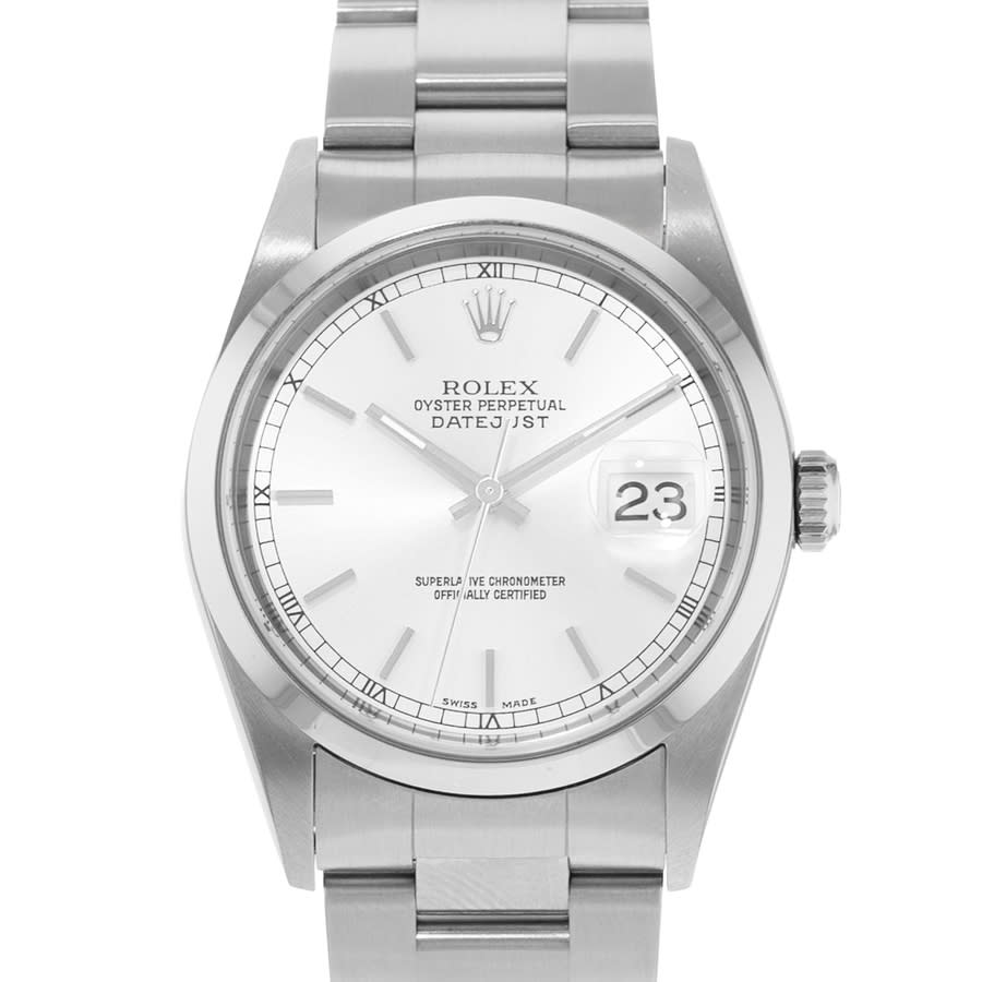 preowned rolex datejust 36 automatic chronometer silver dial mens watch 16200 sso