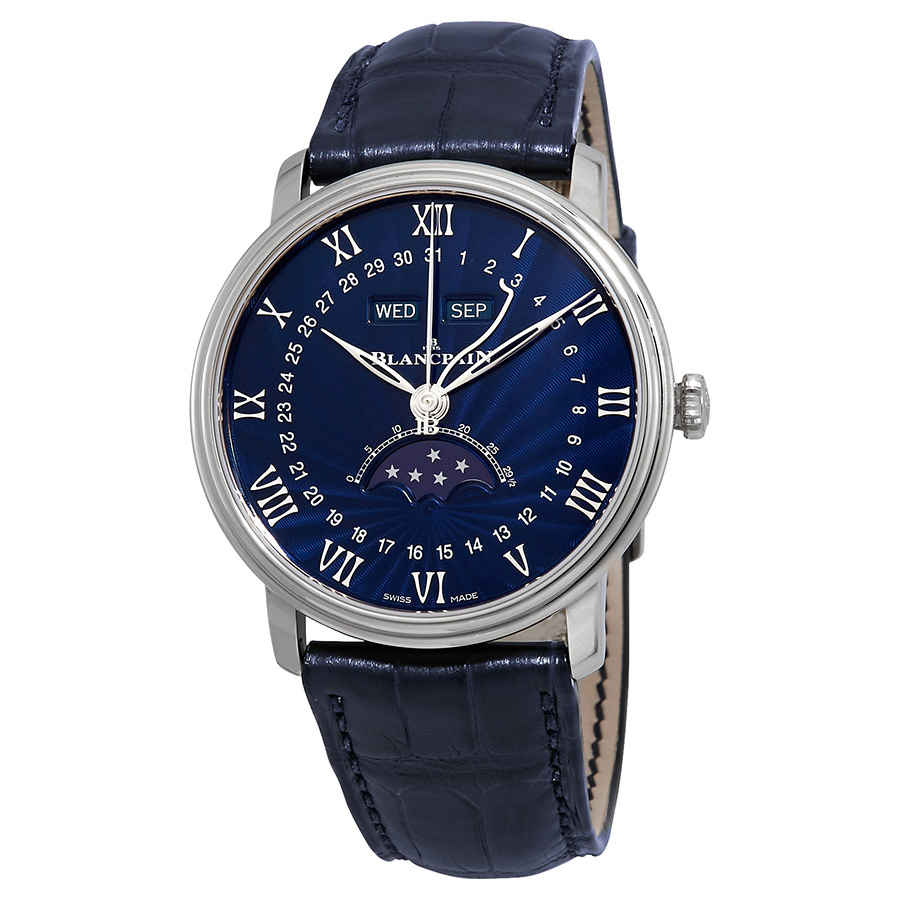 Blancpain Villeret Blue Lacquered Flinque Dial Automatic Blue Leather Mens Watch 6654-1529-55B 24640$