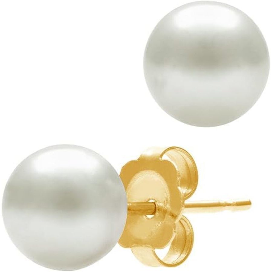 Belacqua 6-65mm White Freshwater Button Pearl Stud Earrings in 14K Yellow Gold Jewelry for Women 77$